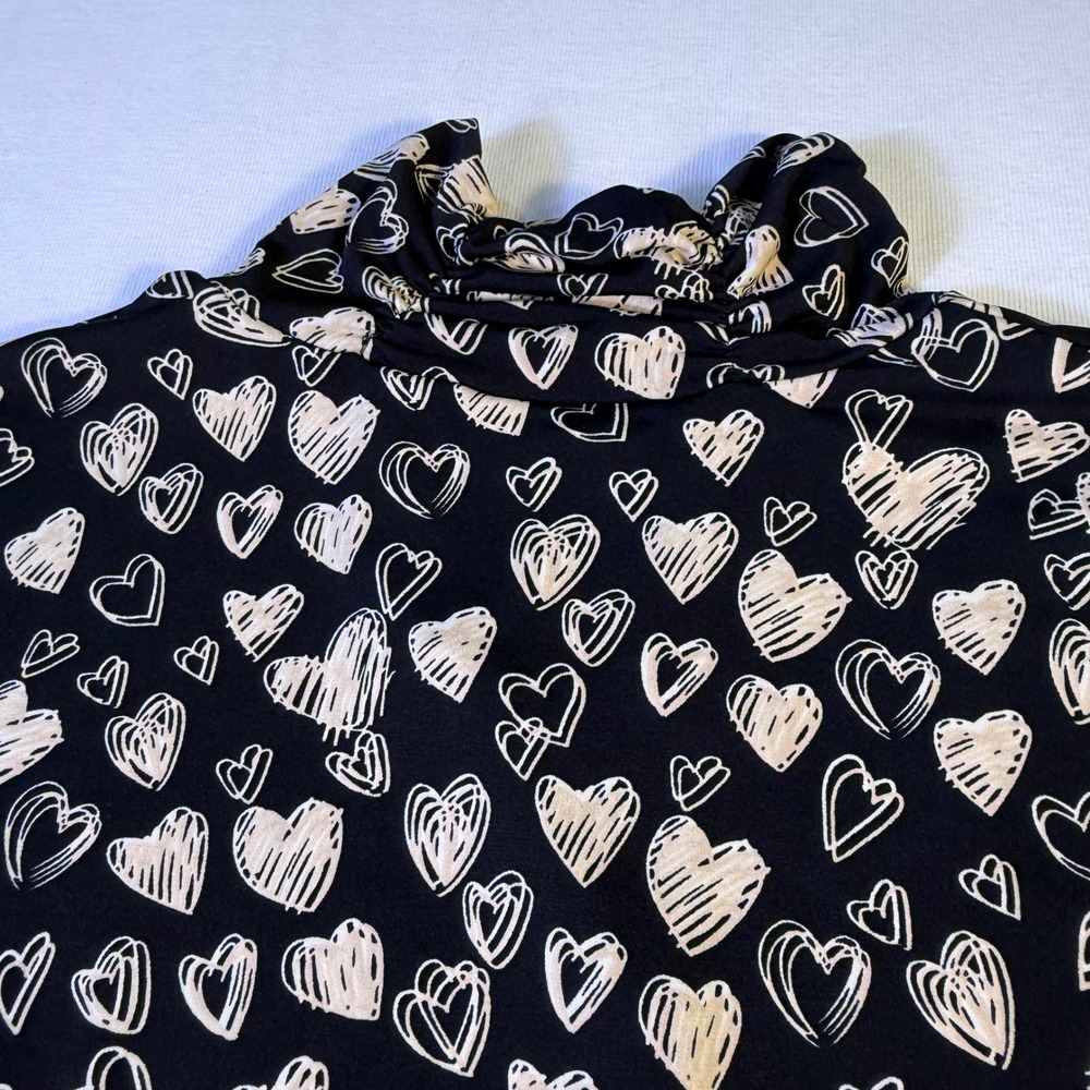 Susan Graver Black Heart Print Mock Neck Bell Sleeve Tunic Top M Stretch comfort - Picture 5 of 10